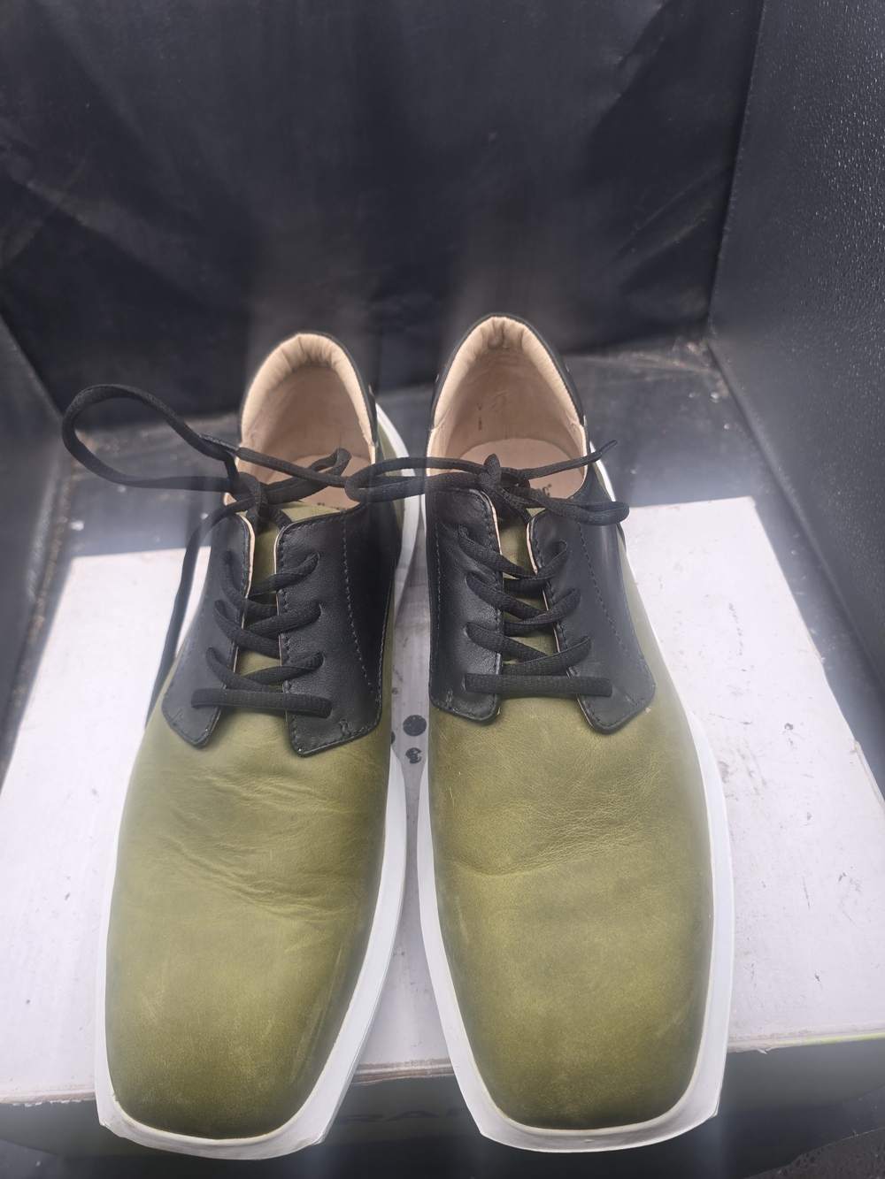 Men's Olive Green & Black Derby Shoes with White Sole